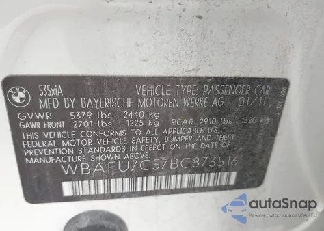 2011 BMW 535I xDrive из США, поврежденный, VIN WBAFU7C57BC873516